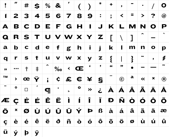 Knockout HTF54-Sumo  glyph index