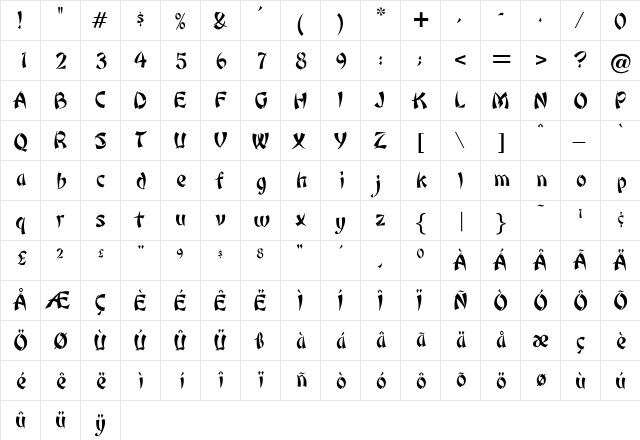OPTIPeking Regular  glyph index
