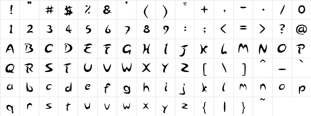 slanteder Regular  glyph index