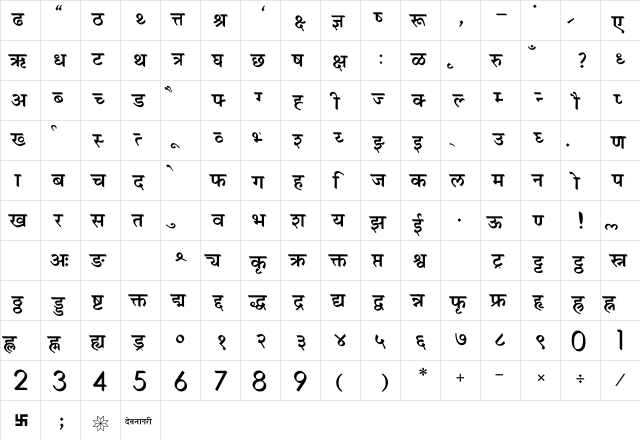 Marathi-lekhan Lekhan  glyph index