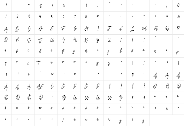 Walytime Regular  glyph index