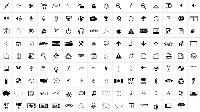 CombiSymbols Regular  glyph index