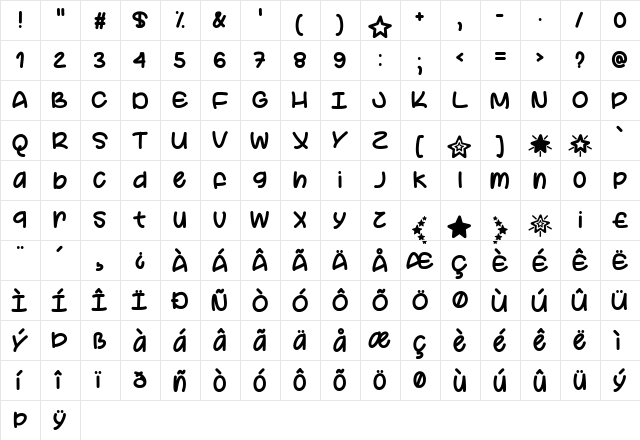 Your Star Regular  glyph index