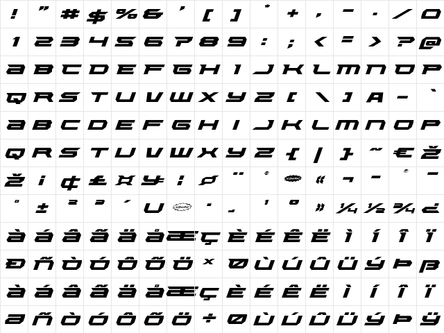 Lethal Force Expanded Italic Expanded Italic  glyph index