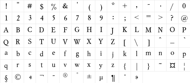 MyslC Regular  glyph index