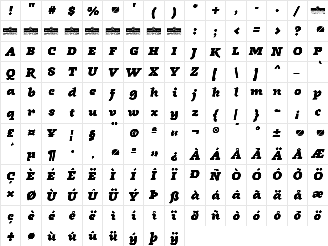 Radcliffe Display Heavy Italic  glyph index