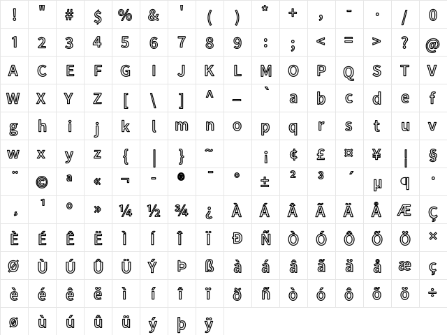 Falling Sky Ou  glyph index