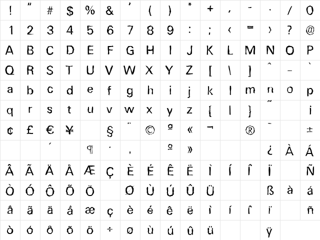 UltimateRandom Regular  glyph index