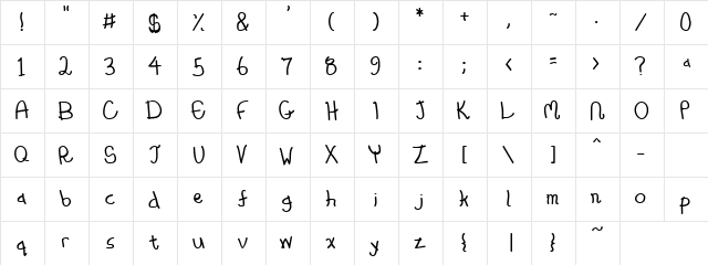 Whimsico Regular  glyph index