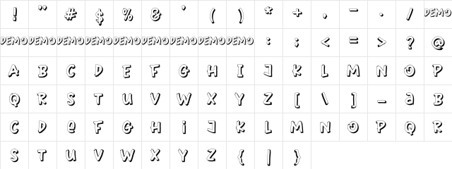 Bombtrack Demo Regular  glyph index
