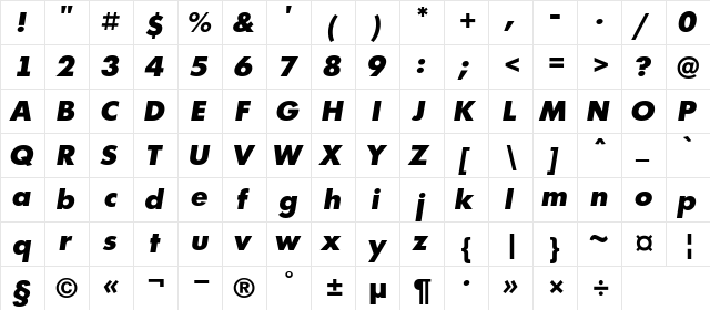 a_FuturicaBlack Italic  glyph index