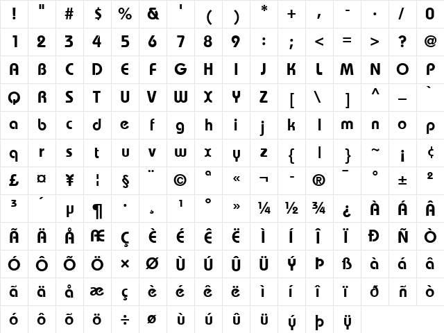 Bauhaus LT Demi Regular  glyph index