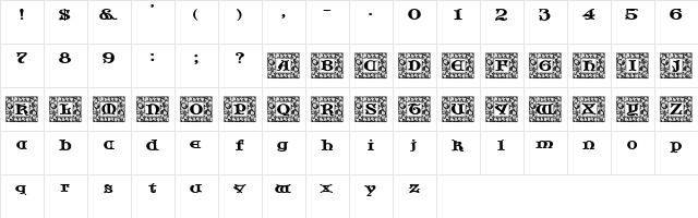 JFCotswoldLeavesMonoCaps Regular  glyph index