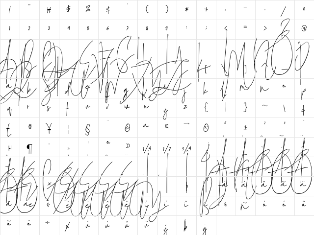 Julian Thomas Regular  glyph index