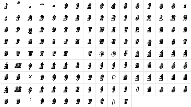 ChocolateCondensed Italic  glyph index