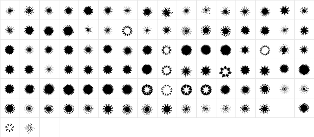 XGalaxies Regular  glyph index