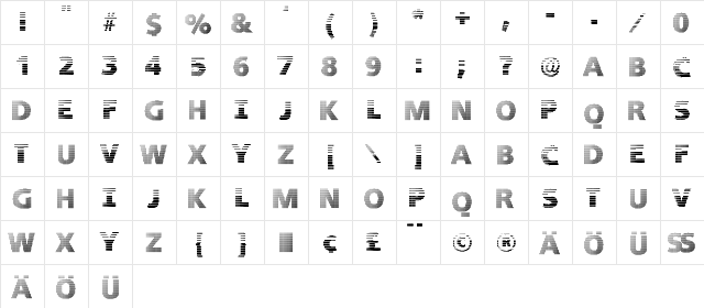 BlackWhiteGridsB Regular  glyph index