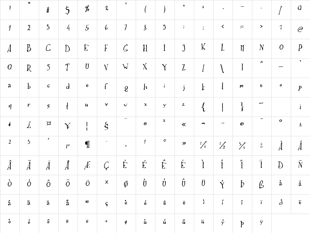Ikusuteito Regular  glyph index