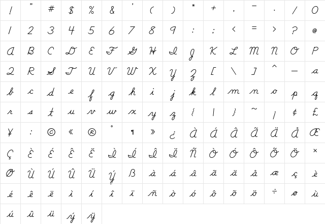 DNConnect Regular  glyph index