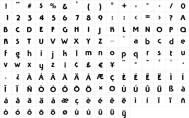 NinaBecker Regular  glyph index