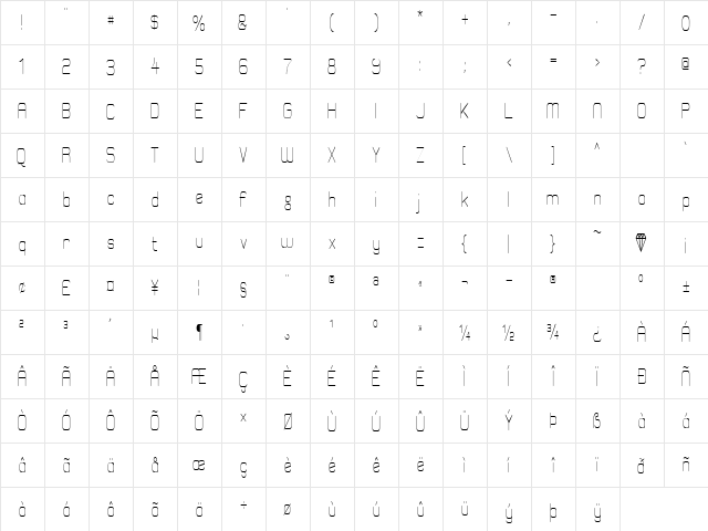 Elgethy Est Condensed Regular  glyph index