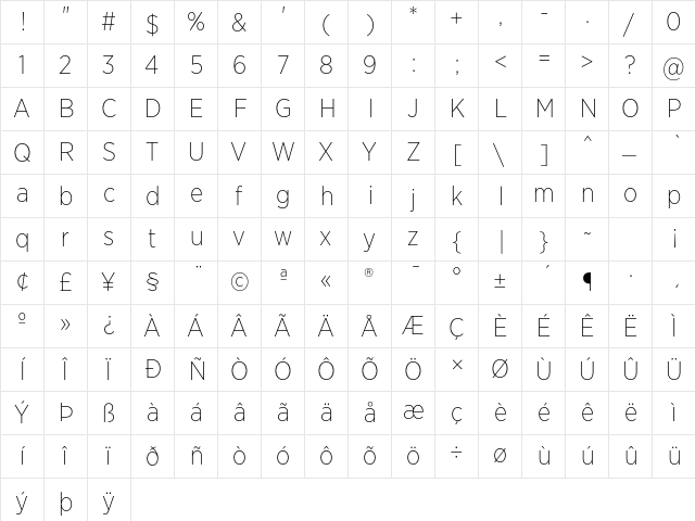 Gotham Narrow Extra Light  glyph index