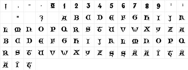 Zamolxis  V Regular  glyph index