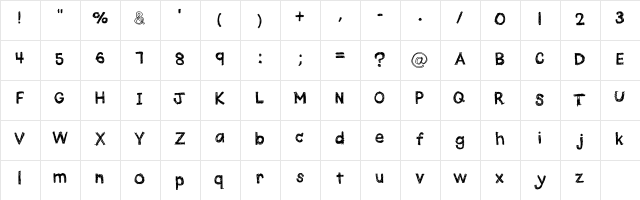 Quick Pencil Regular  glyph index