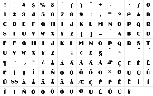 BinnerDRo1 Regular  glyph index