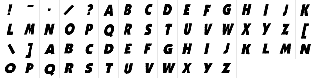 Zhukov Zippo Italic  glyph index