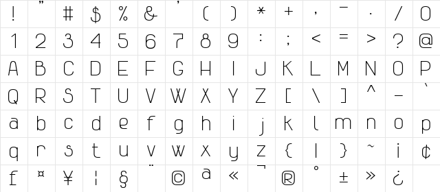 Advanced Sans Serif 7 Regular  glyph index