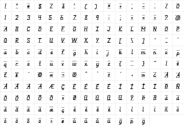 KG Primary Italics Lined Regular  glyph index