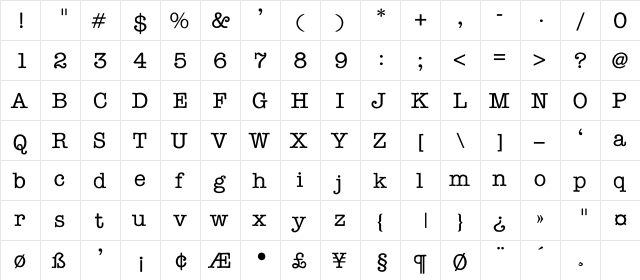 Amtype Regular  glyph index