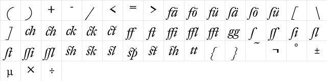 DTL Fleischmann T Alt Italic  glyph index