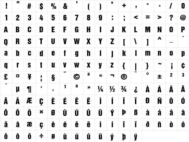 Helvetica Inserat Roman  glyph index