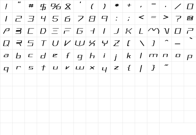 MoonwalkerExtended Oblique  glyph index