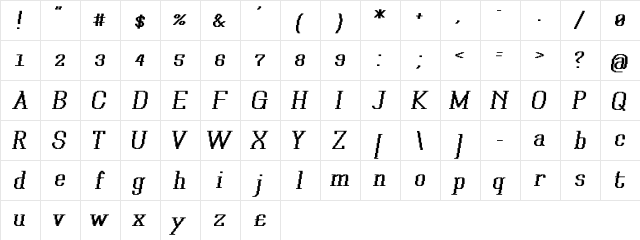 Xilla Pro Pro-Bold-Italic  glyph index