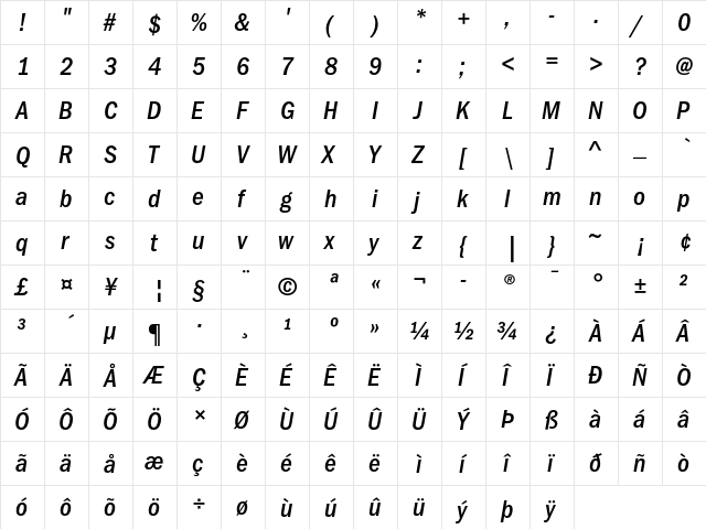 ITC Franklin Gothic Medium Condensed Italic  glyph index