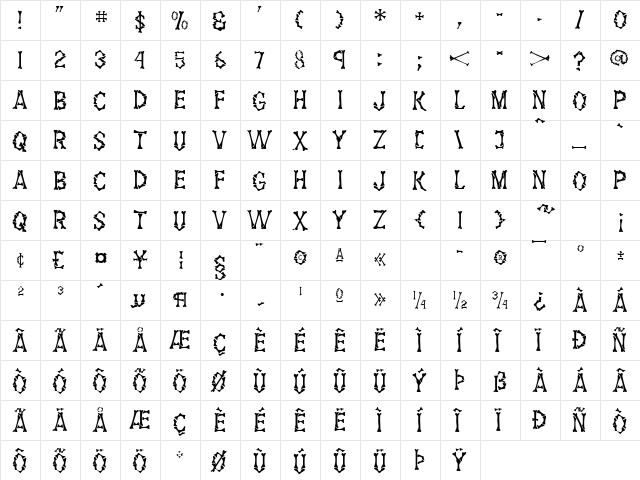 GE Them Bones Regular  glyph index