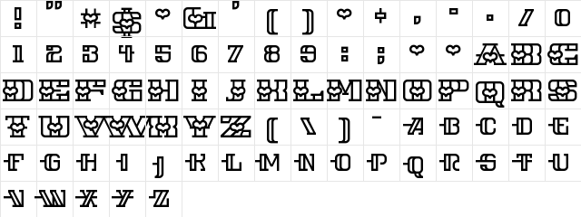 Iron Amore Regular  glyph index