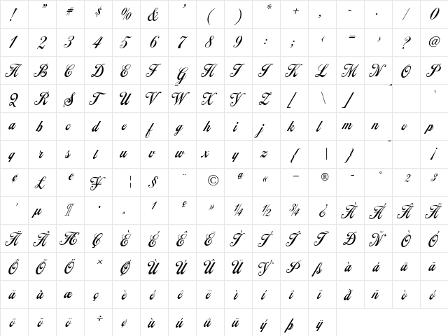 CafeAroma Regular  glyph index