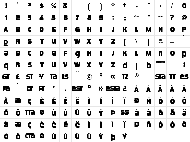 Meposa Regular  glyph index