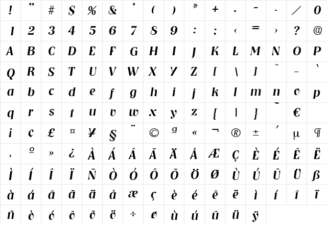 Nashville-MediumIta Regular  glyph index