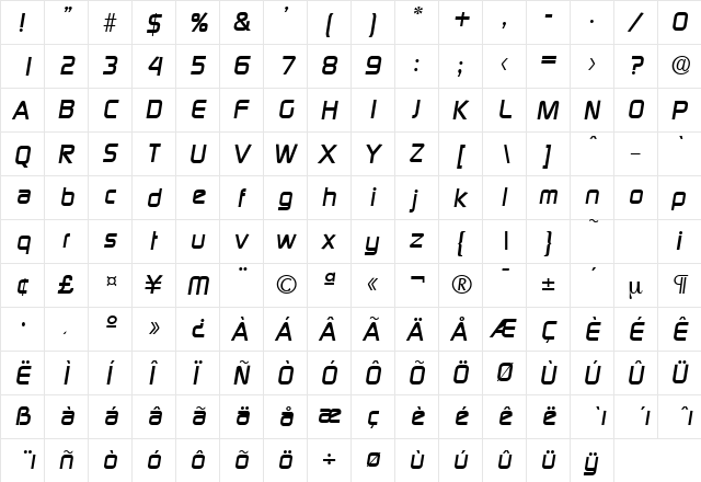 Digital-Serial BoldItalic  glyph index