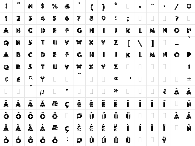 Follies Plain  glyph index