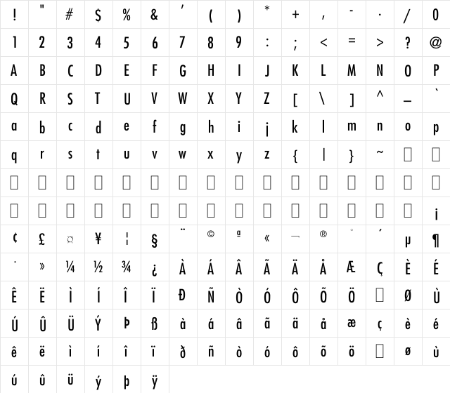 BD Norway Regular  glyph index