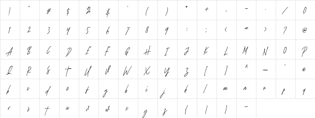 Strong Heart Script Regular  glyph index