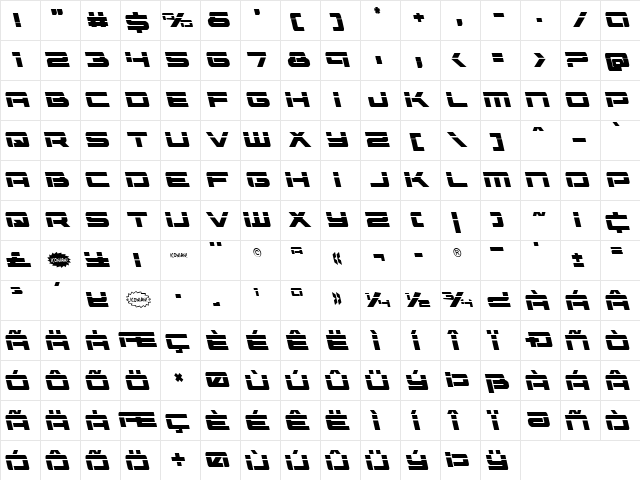 Vorpal Leftalic Italic  glyph index
