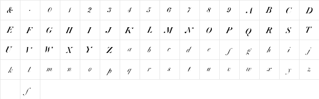 Atlas Italic HPLHS  glyph index