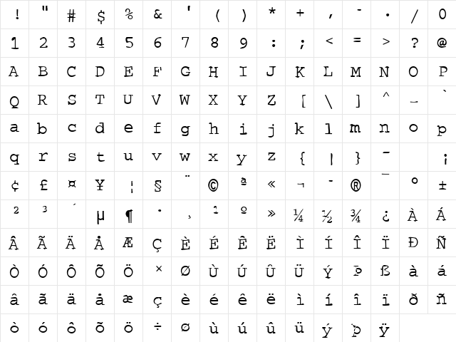 Dirty08 Becker Regular  glyph index